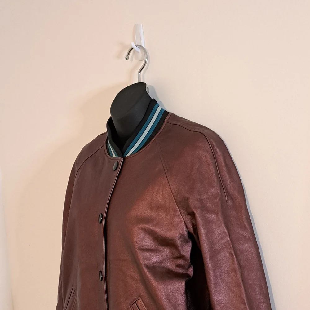 Coach Rexy Leather Varsity Jacket With Athletic Stripe Accents Misses Size Small